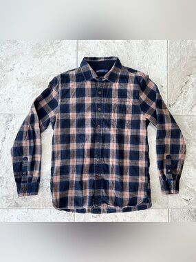 Nifty Genius Plaid Button-Up Long Sleeve Cotton Flannel Shirt Blue Tan, Medium